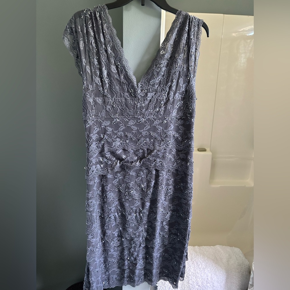 MARINA Gray-Purple Ruched Maxi Dress V-Neck Sleeveless